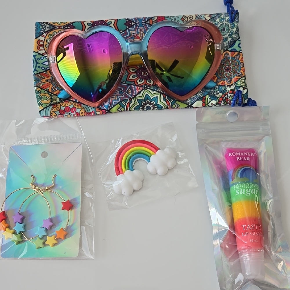 Heart-Shaped Rainbow Sunglasses Set for Kids